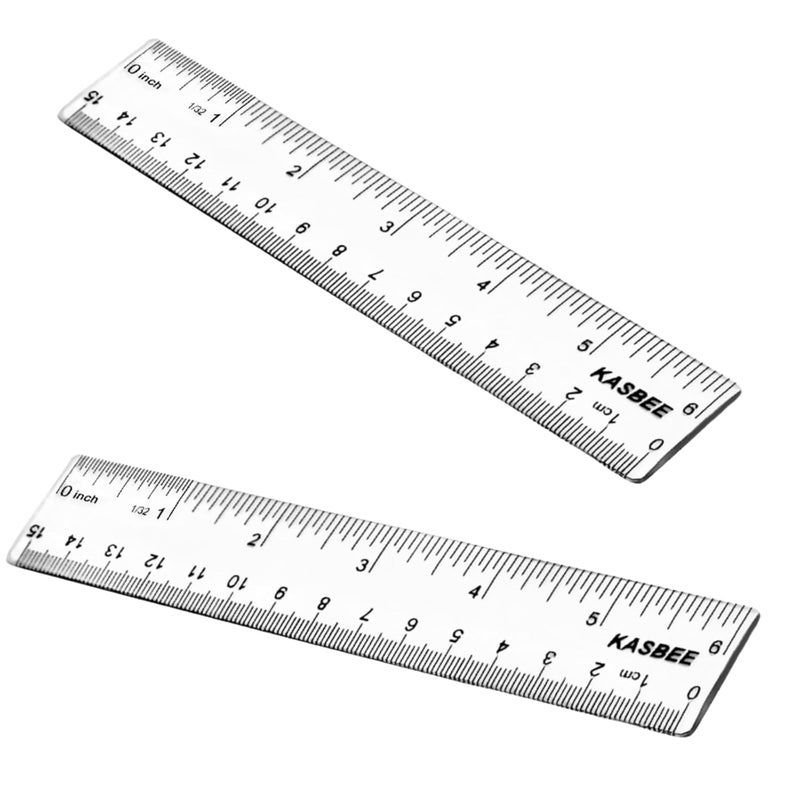 KASBEE Plastic Rulers, 6 Inch Ruler, Clear Measuring Tool for Student School Office, Inches and Centimeters, Pack of 2 - Image 1